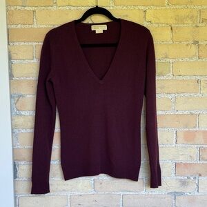 Michael Kors Deep Burgundy Cashmere V-Neck Sweater